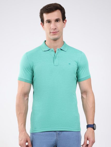Men Green Solid Collar Half Sleeve T-Shirt