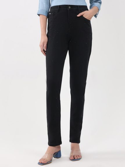 Women Black Solid Slim Fit Denim